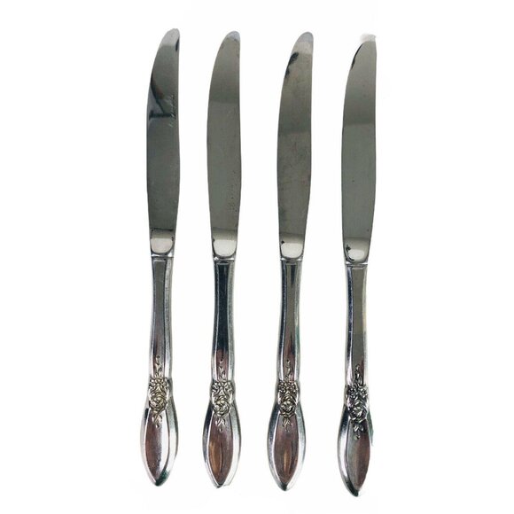 4 Oneida Community Spring Rose Hollow Handle Knives Betty Crocker Stainless Lot - Picture 1 of 5